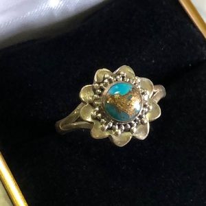 Turquoise / Copper Ring .925 Sterling Silver 7